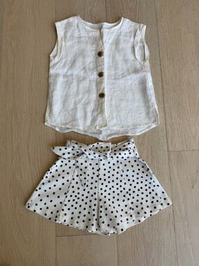 Zara Girls 2-piece summer set - linen button vest & polka dot shorts / size 7